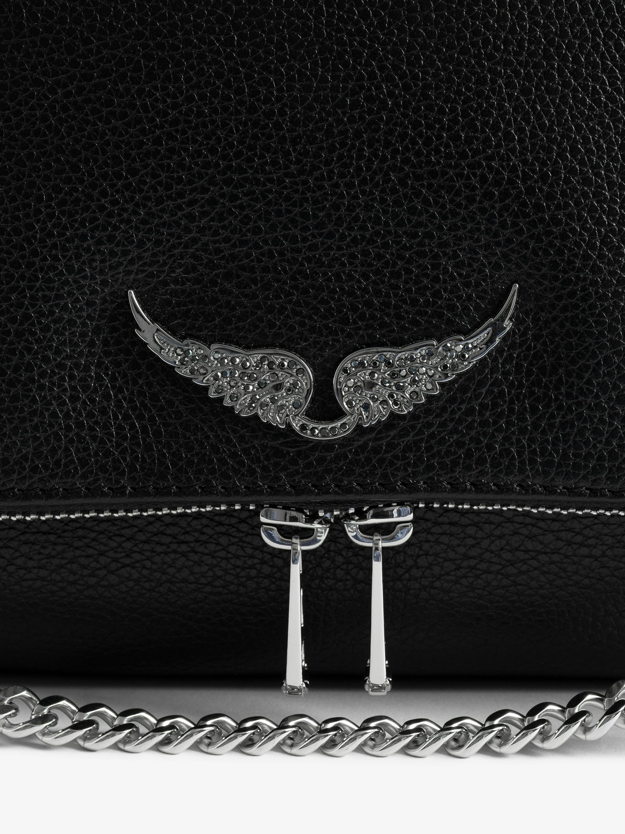 Rocky XL Bag - Grained leather shoulder bag with chain and signature wings.